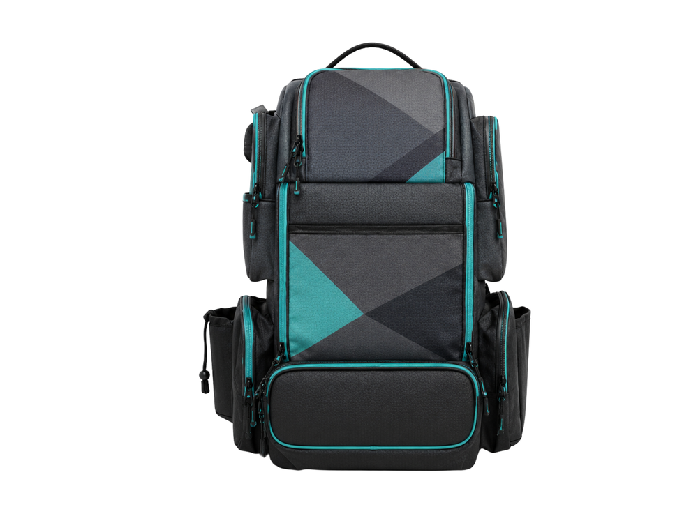Custom B2B Charcoal Teal Disc Golf Backpack Wholesale Club Bag front design preview