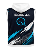 Custom Sleeveless Teqball Hoodie – Black Cyan Graphic Teamwear for Wholesale Sports Buyers