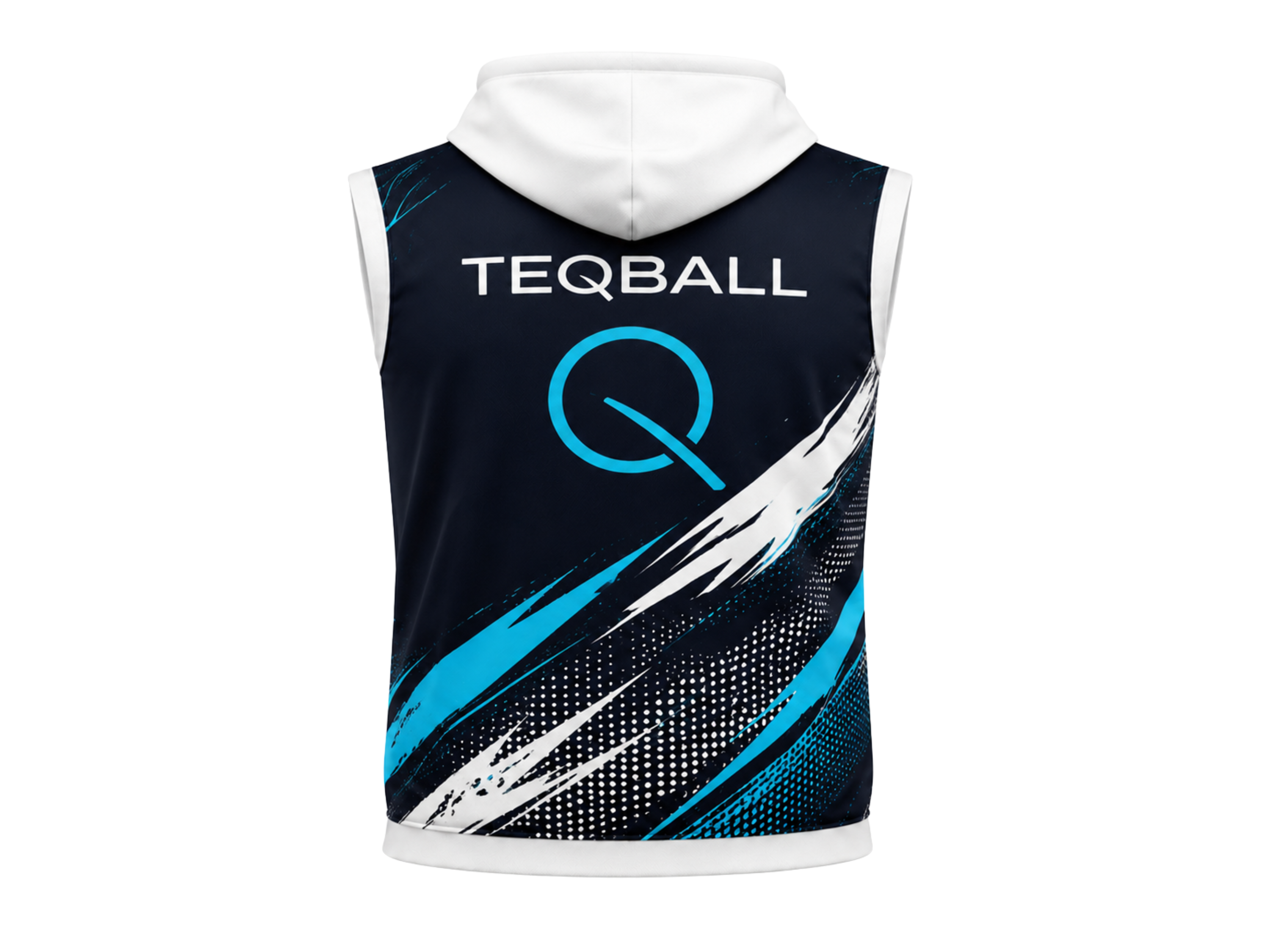 B2B Sleeveless Teqball Hoodie Black Cyan Graphic Teamwear Low MOQ