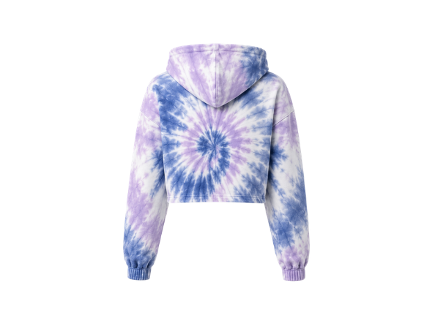 Tie Dye Cropped Pullover Hoodie Lavender Blue and White Spiral Design | B2B Low MOQ