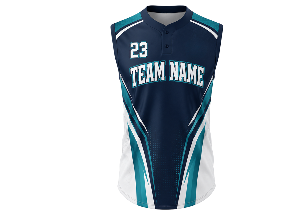 Custom Navy Teal Baseball Vest | Wholesale Sleeveless Team Jersey for Bulk Orders front design preview