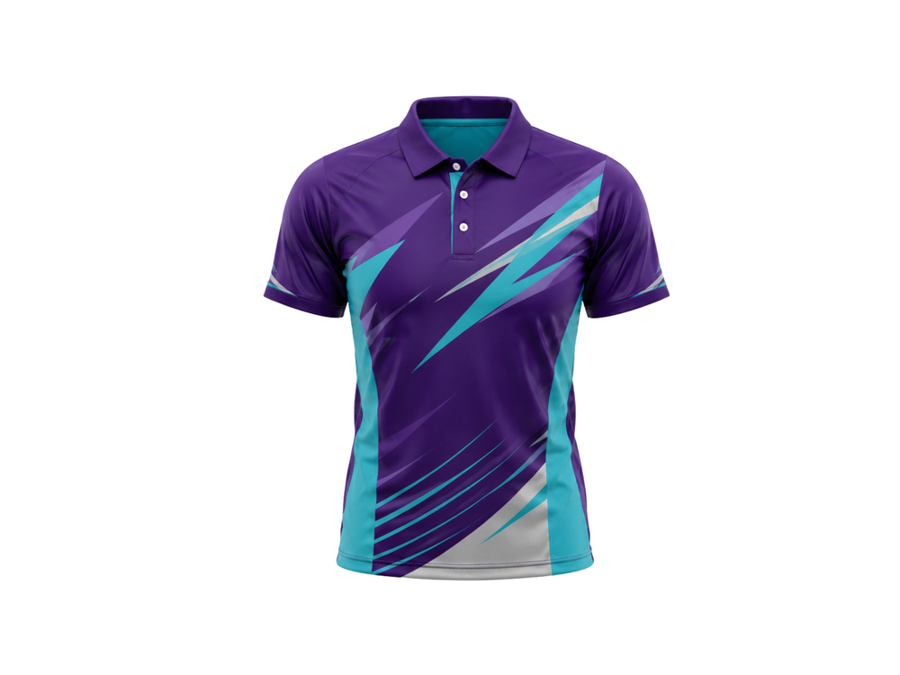 Wholesale Cricket jersey – purple and blue Short-Sleeve Polo & Shorts, Low MOQ, In-House Manufacturing front design preview