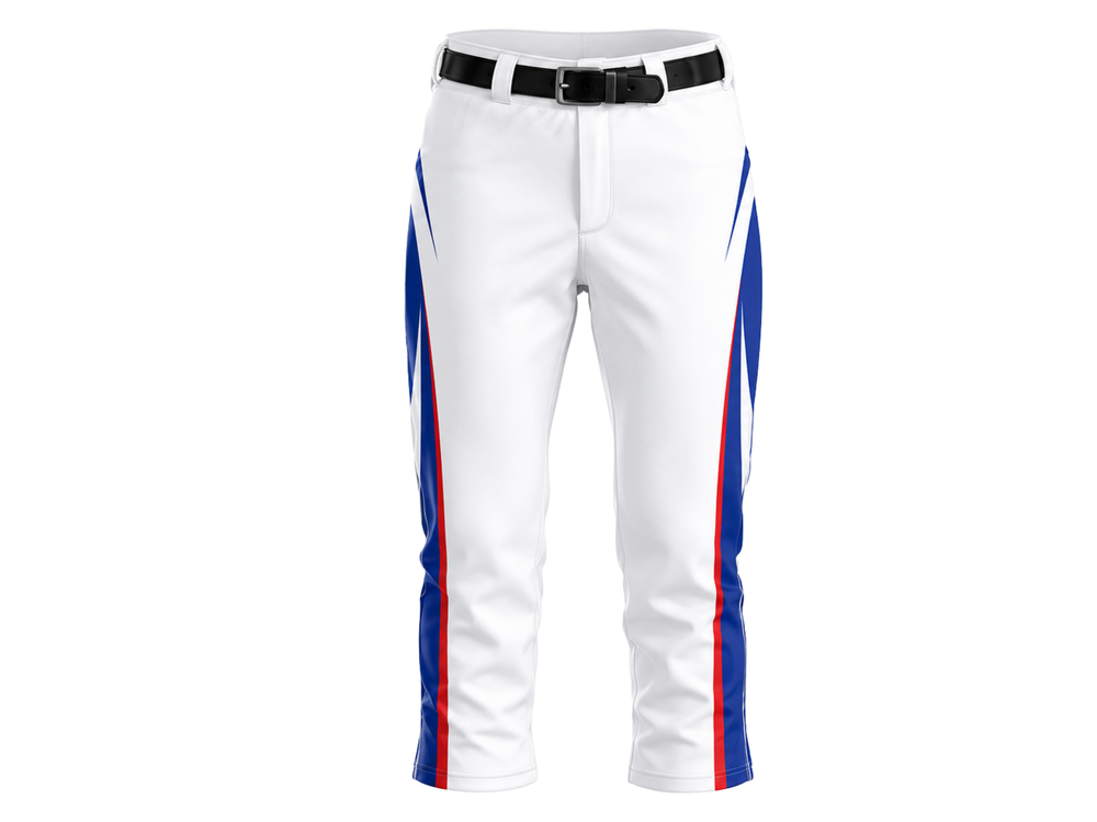 Custom White Blue Baseball Pants | Wholesale Team Uniform Pants for Bulk Orders front design preview