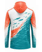Custom Fishing Sun Hoodie | Wholesale Sun Protection Fishing Shirt | White Orange Teal Mahi-Mahi | Apparels Bridge