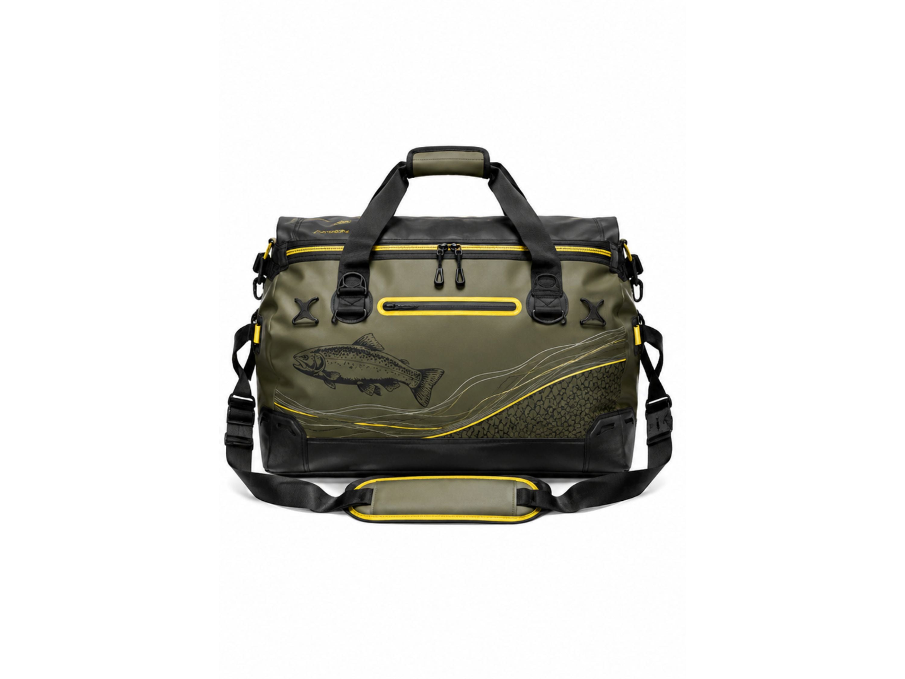 Custom Fishing Duffle Bag | Wholesale Fishing Gear Bag | Olive Green Black | Apparels Bridge