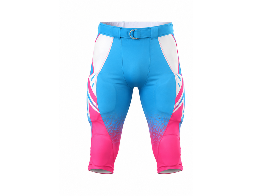 Custom Blue Pink American Football Shorts | Wholesale Teamwear Shorts for Bulk Orders front design preview