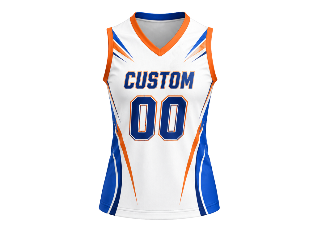 Custom White Blue Volleyball Sublimated Vest Jersey – Sleeveless Team Uniform front design preview