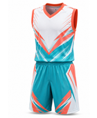 Custom Flag Football Uniform Teal & Coral Team Jersey and Shorts, Wholesale Bulk, Low MOQ