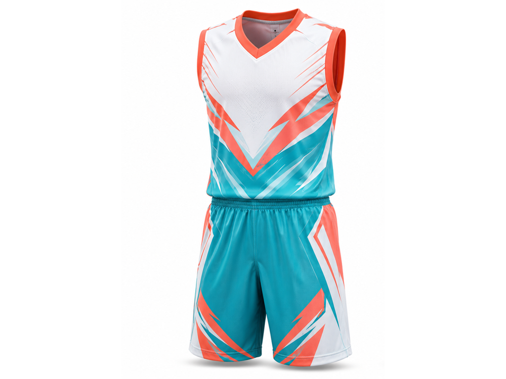 Custom Flag Football Uniform Teal & Coral Team Jersey and Shorts, Wholesale Bulk, Low MOQ front design preview