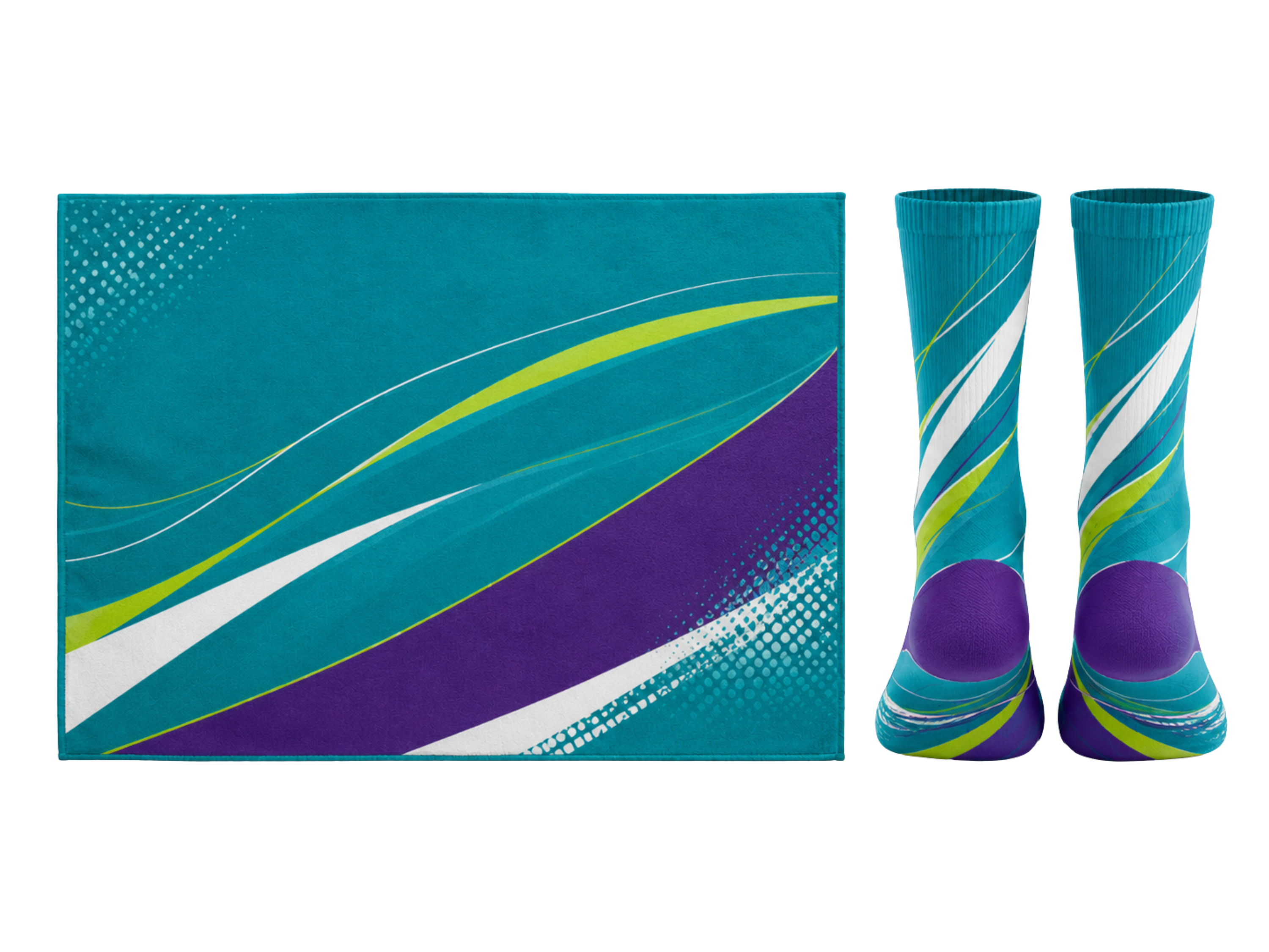 Custom ping pongTowel and Socks Set – Teal Purple Ping Pong Accessories for Wholesale Buyers