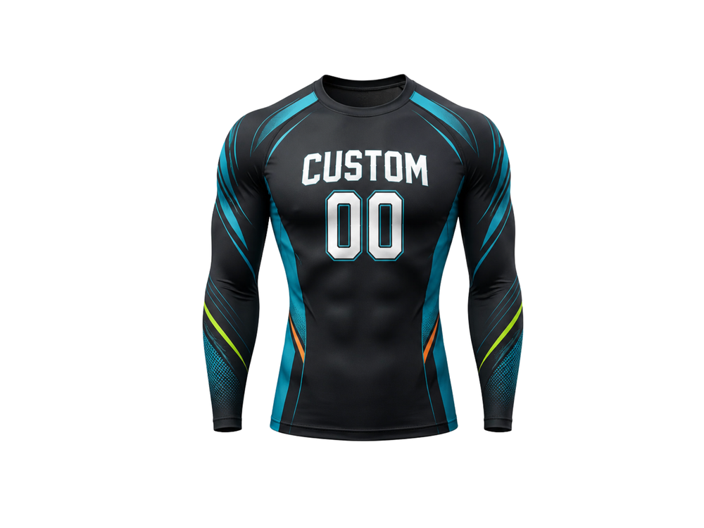 Custom Black Soccer Compression Shirt | Wholesale Long Sleeve Team Base Layer front design preview