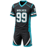 Black & Cyan Custom Football Uniform – Wholesale Bulk Team Kit, Low MOQ, B2B Performance Apparel