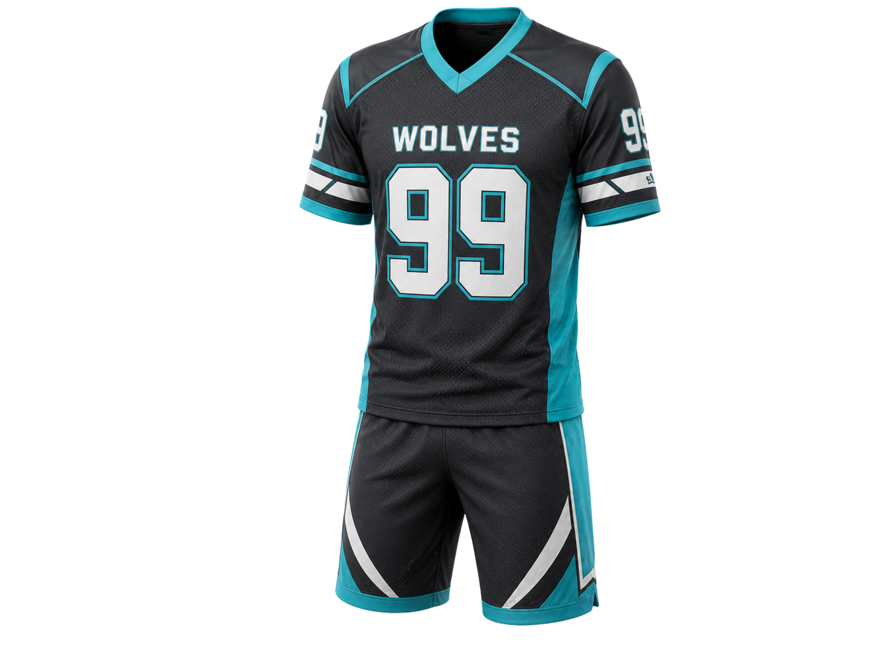 Black & Cyan Custom Football Uniform – Wholesale Bulk Team Kit, Low MOQ, B2B Performance Apparel