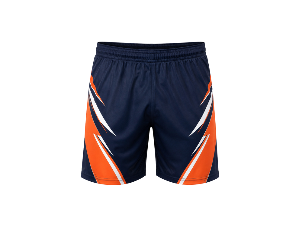 Navy & Orange Squash Shorts – Bulk Team Shorts, Low MOQ, Wholesale Performance Sportswear front design preview