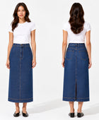 Custom Women’s Dark Blue Denim Midi Skirt for Private Labels
