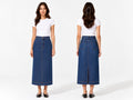 Custom Women’s Dark Blue Denim Midi Skirt for Private Labels