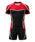 Custom Red Black Rugby Sevens Kit | Wholesale Rugby 7s Uniform Set for Bulk Orders
