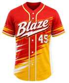 Custom Red Yellow Baseball Jersey | Wholesale Button Front Team Jersey for Bulk Orders