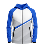 Custom White Blue Baseball Jacket | Wholesale Team Warmup Jacket for Bulk Orders