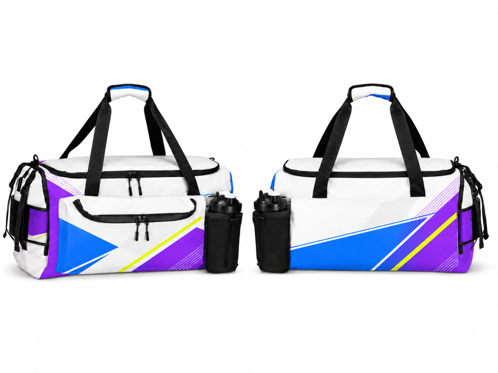 Custom Powerlifting Gym Backpack | Wholesale Strength Training Gear Bag | White Purple | Apparels Bridge front design preview