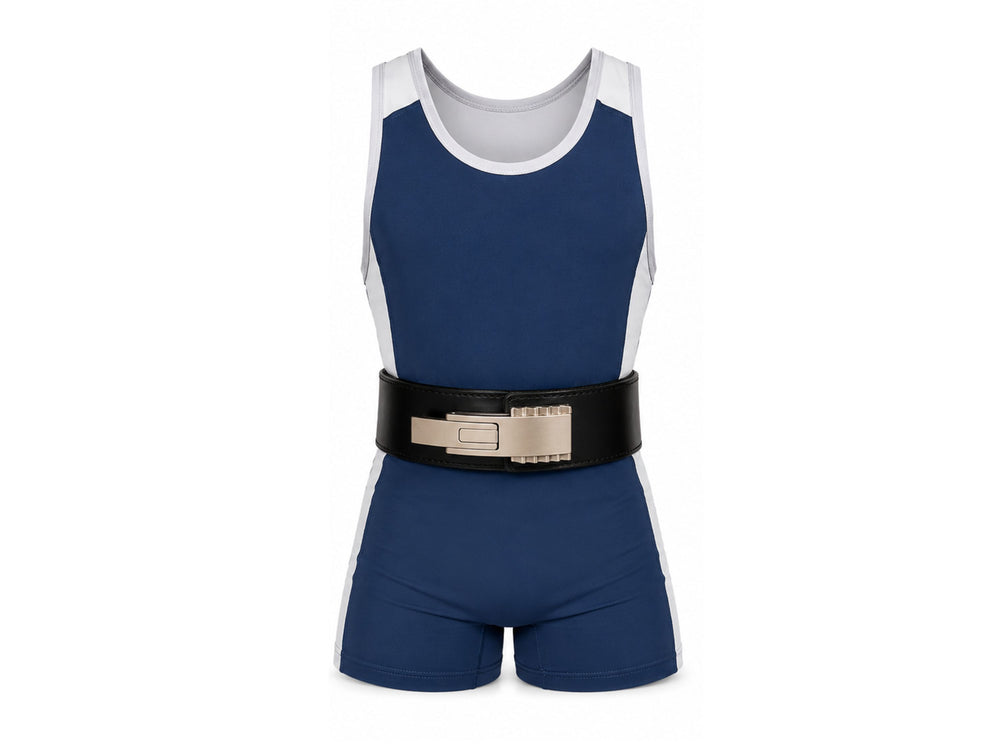 Blue & White Powerlifting Uniform – Men’s & Women’s Singlet – Wholesale, Customizable B2B Order front design preview