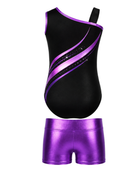 Custom Gymnastics Unitard | Wholesale Long Sleeve Leotard and Leggings Set | Purple Black Sparkle | Apparels Bridge