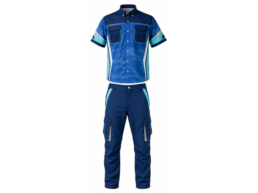 Custom Fishing Uniform – Dark Blue & Teal Team Set, Wholesale, Low MOQ, Bulk Sportswear front design preview