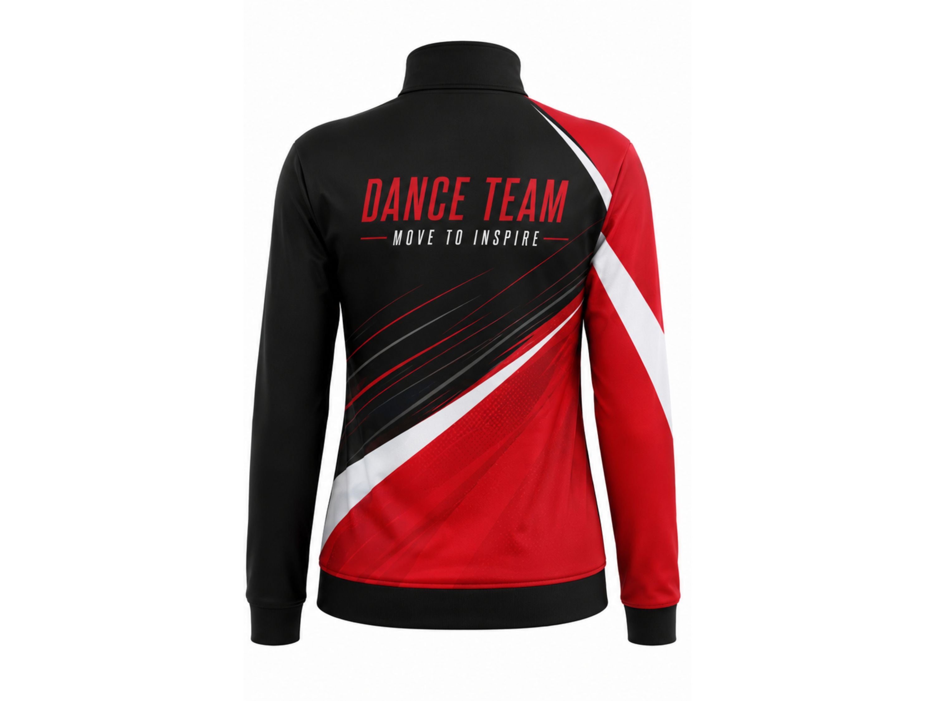 Custom Dance Team Jacket – Black, Red and White B2B Wholesale Low MOQ Full-Zip Studio Jacket