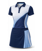 Custom Women's Golf Polo and Skort Set | Wholesale Ladies Golf Uniform | Navy Blue White | Apparels Bridge