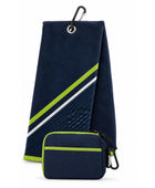 Custom Golf Towel | Wholesale Tri-Fold Golf Towel with Carabiner Clip | Navy White Lime Green | Apparels Bridge