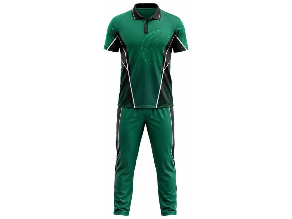 Custom Green Cricket Kit with Trouser – Sublimated Wholesale Team Uniform Set Apparels Bridge front design preview
