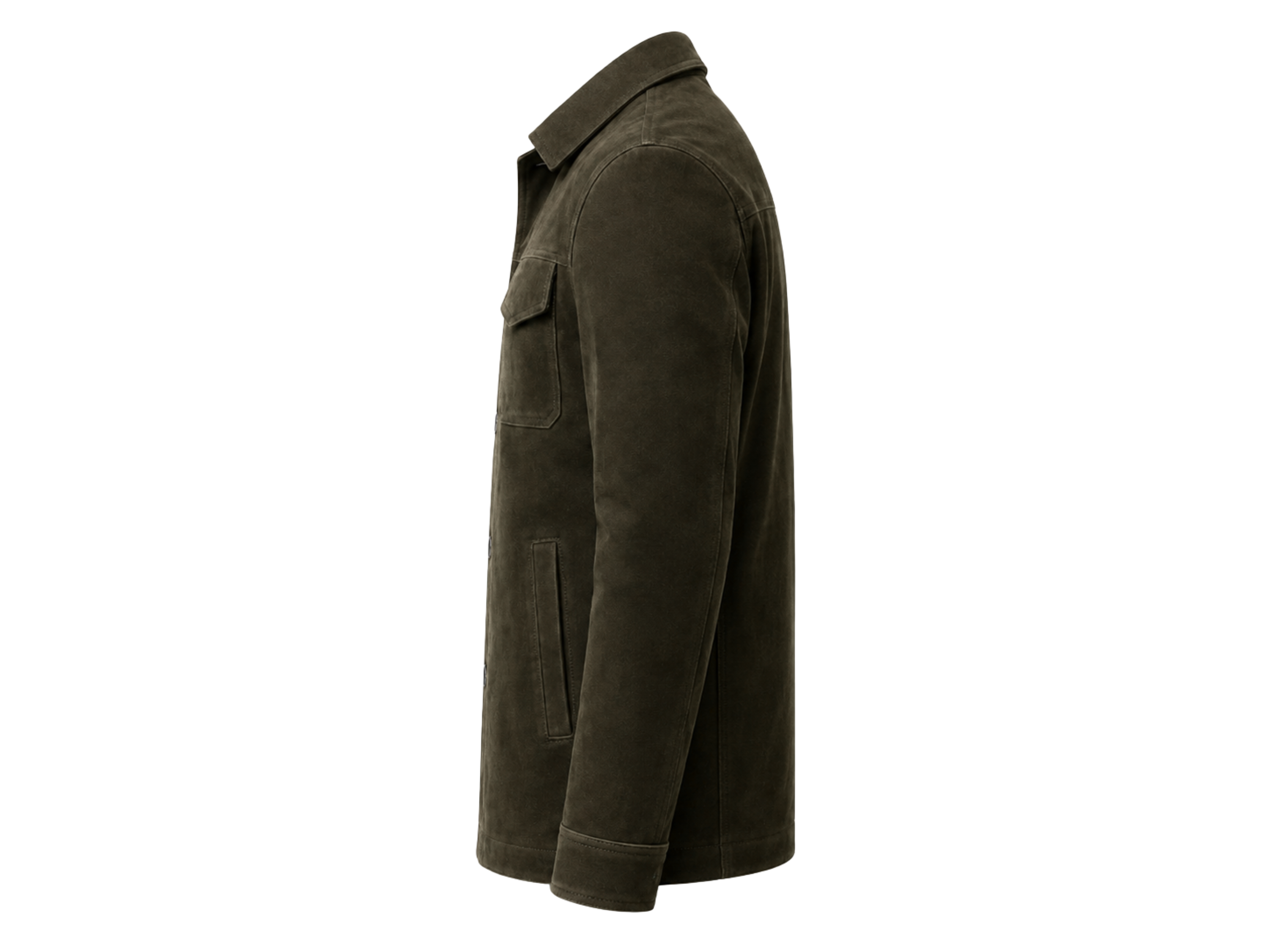 Custom Leather Olive Green Hunting Shirt Jacket B2B