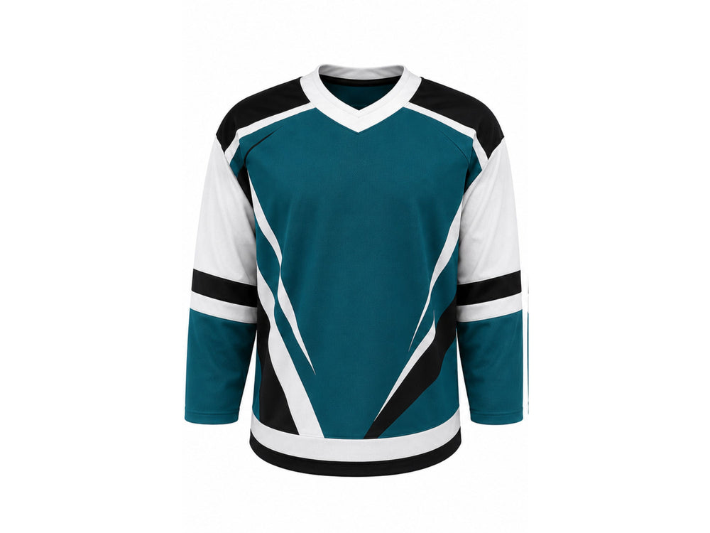 Custom Practice Ice Hockey Jersey – Teal Black White Sublimated Team Jersey for Wholesale Orders front design preview