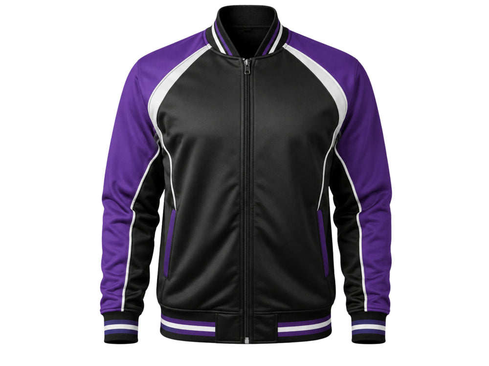 Custom Black Purple Softball Dugout Jacket – Wholesale Team Warm-Up Jacket front design preview