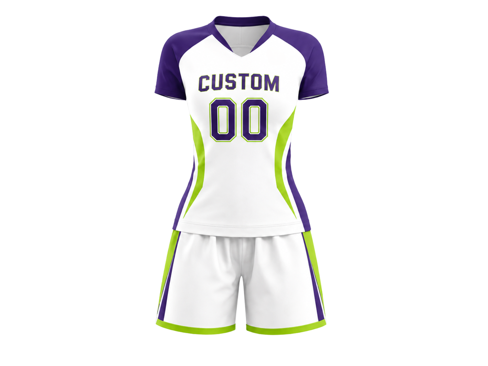 Custom White Girls Flag Football Uniform – Short Sleeve Jersey & shorts Set front design preview