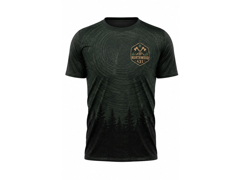Custom Forest Green Axe Throwing Venue T-Shirt B2B Low MOQ front design preview