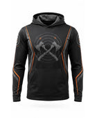 Custom Black Orange Sublimated Axe Throwing Pullover Hoodie – Team Apparel
