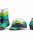 Custom Cycling Socks Helmet and Gloves Set | Wholesale Cycling Team Accessory Bundle | White Green Teal | Apparels Bridge