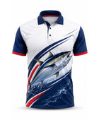 Custom Fishing Shirt | Wholesale Fishing Team Polo Shirt | White Navy Marlin Boat | Apparels Bridge