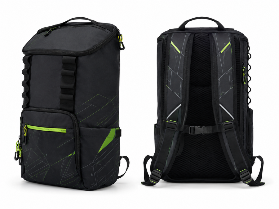 Custom Powerlifting Gym Backpack | Wholesale Strength Training Gear Bag | Black Lime Green | Apparels Bridge design preview