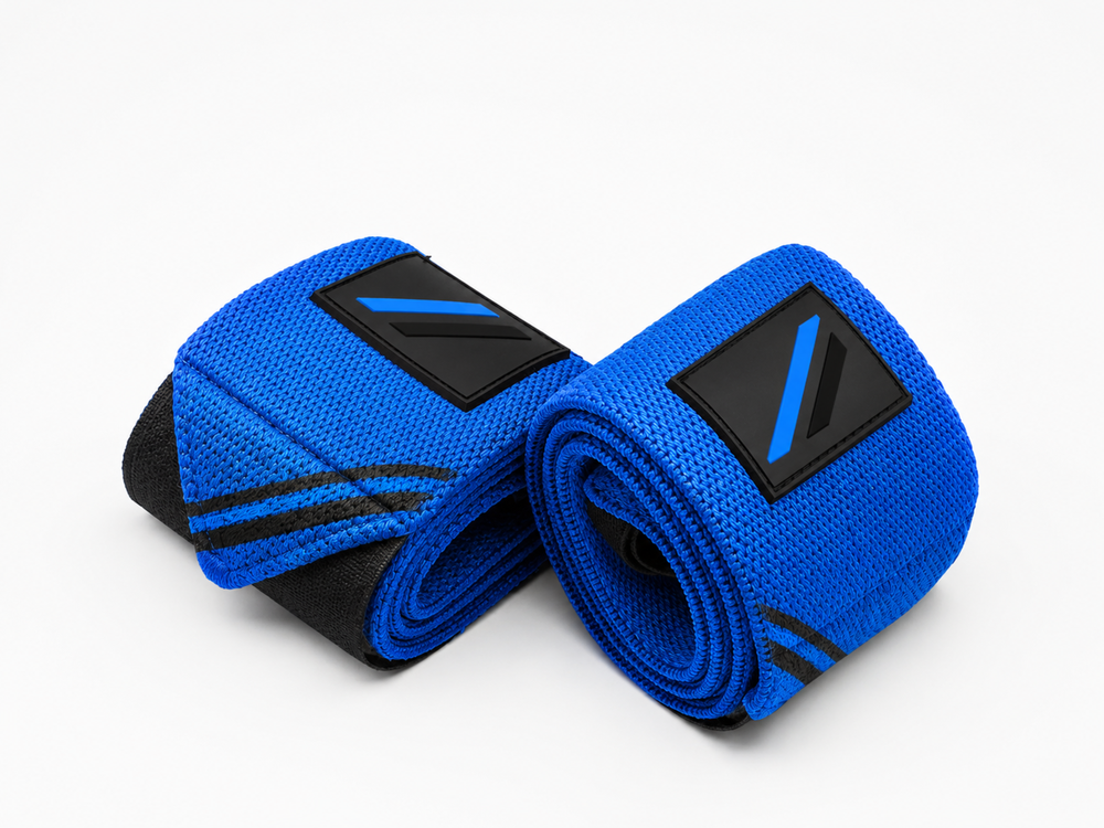Custom Powerlifting Wrist Wraps | Wholesale Weightlifting Wrist Wraps | Blue Black | Apparels Bridge front design preview