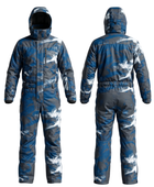 B2B Hooded One-Piece Ski Suit Blue Grey Snow Camo Low MOQ Ski Wear Manufacturer