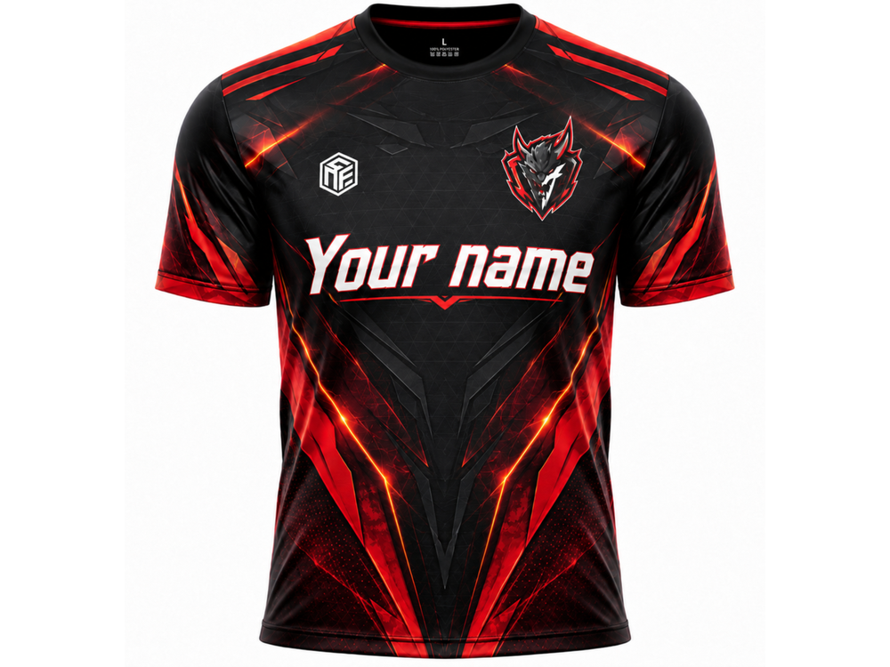 Custom Esports Gaming Jersey | Wholesale Esports Team Shirt | Black Blue Red | Apparels Bridge front design preview