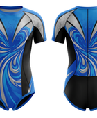 Custom Swim Team Suit – Blue Black Short Sleeve Wholesale Swimwear