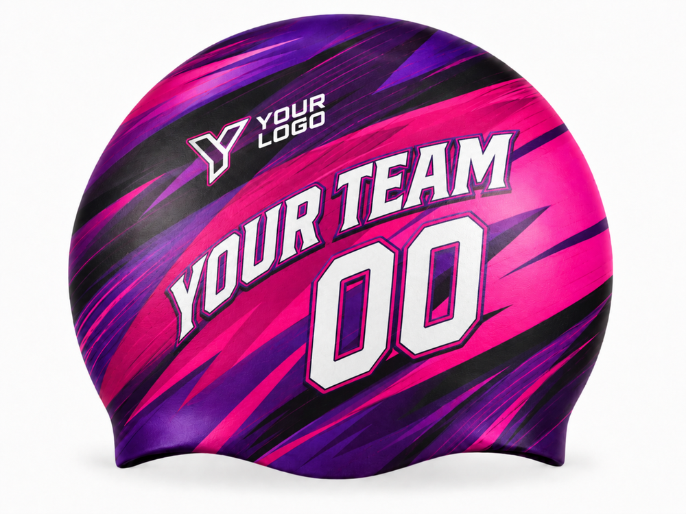Custom Swim Cap – Purple Pink Wholesale Swim Team Cap front design preview