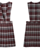 B2B School Uniform Jumper Dress Girls Burgundy Grey Plaid Pleated