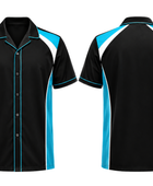 Custom Bowling Shirt – Black Cyan Sublimated Retro Button-Up Teamwear