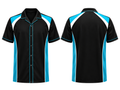 Custom Bowling Shirt – Black Cyan Sublimated Retro Button-Up Teamwear