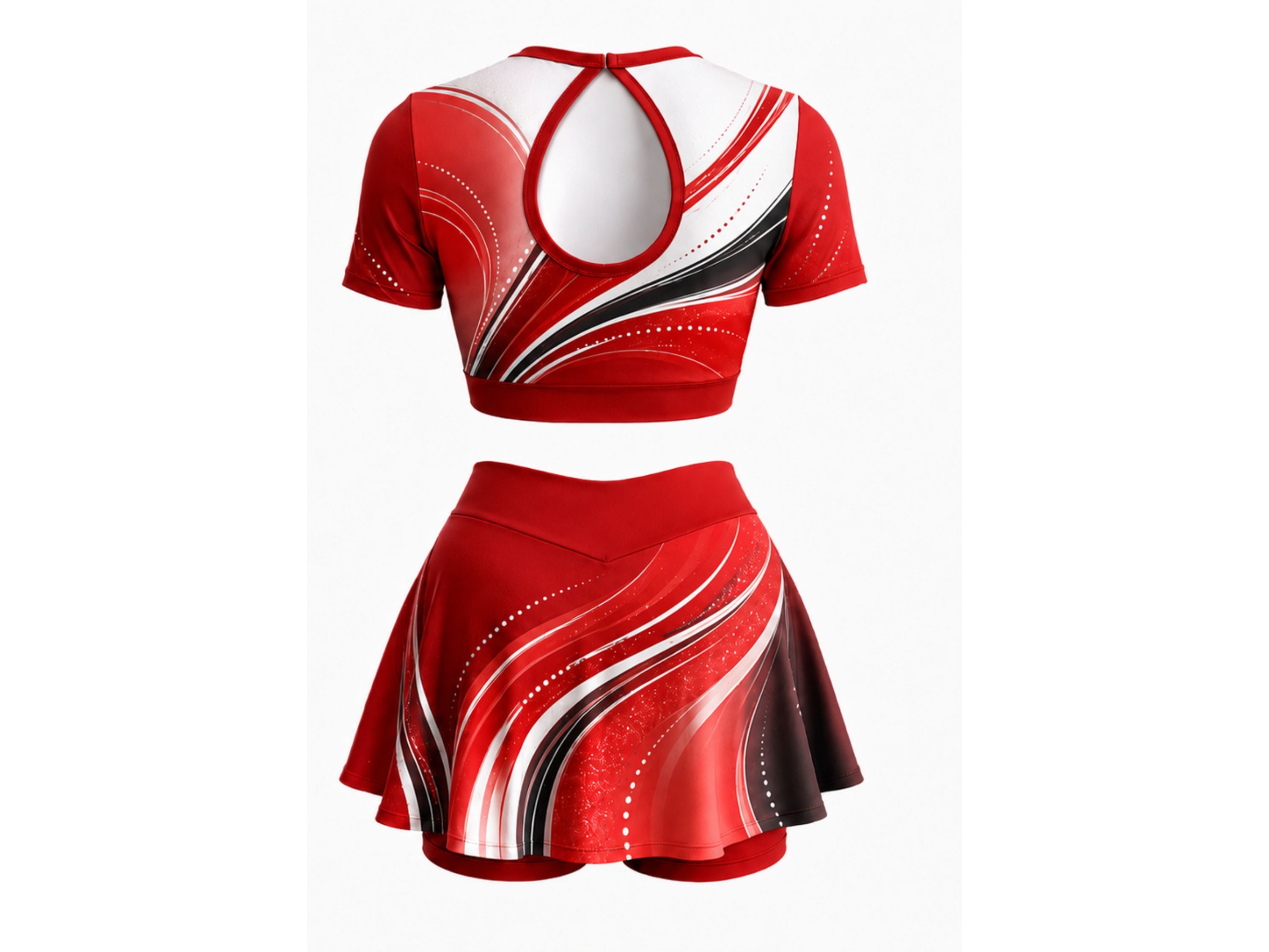 Custom Dance Team Crop Top and Skirt Uniform – Red and White B2B Wholesale Low MOQ Performance Teamwear