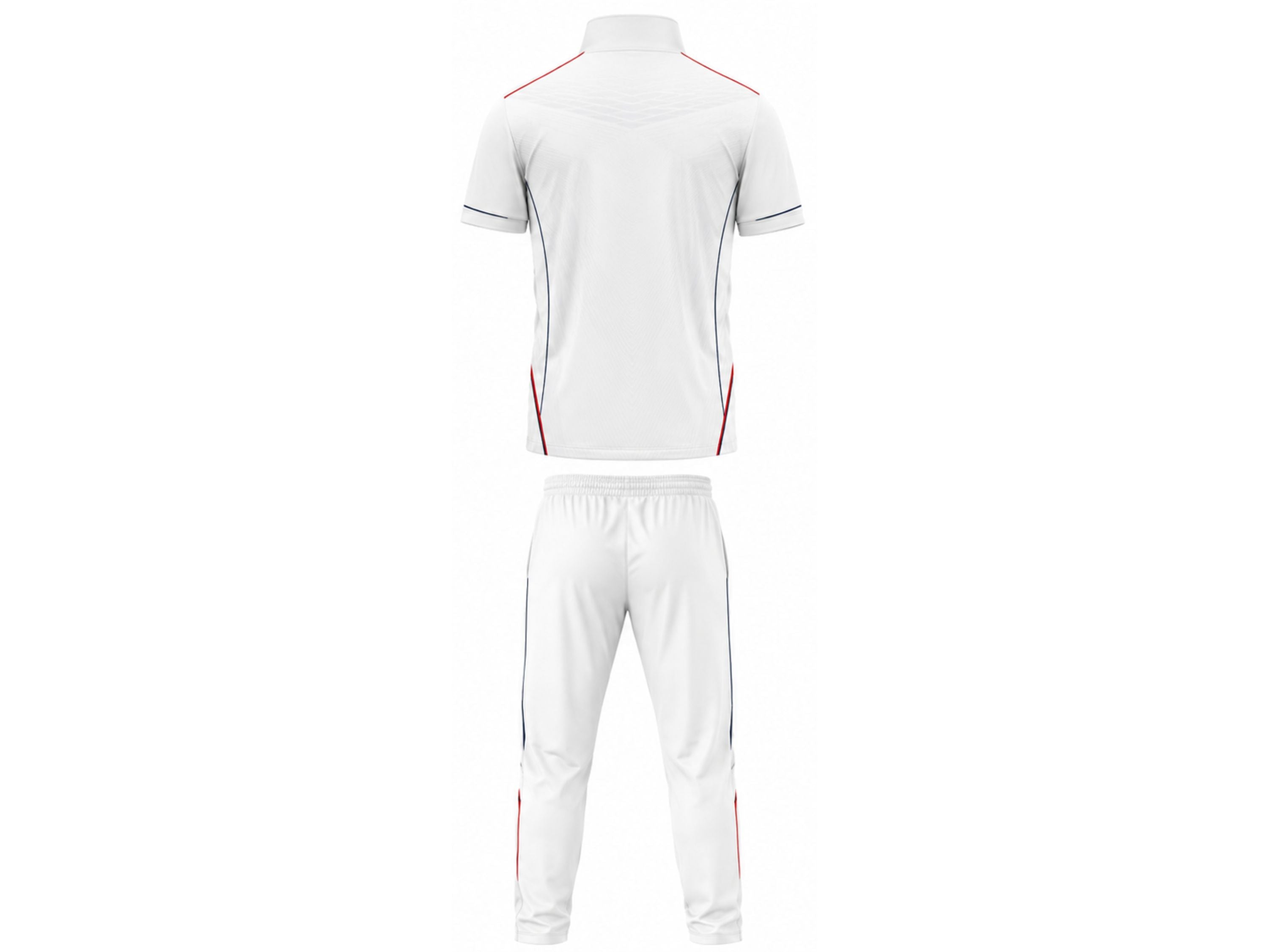 Custom Cricket White Uniform Set – Sublimated Shirt & Trouser with Red Accents